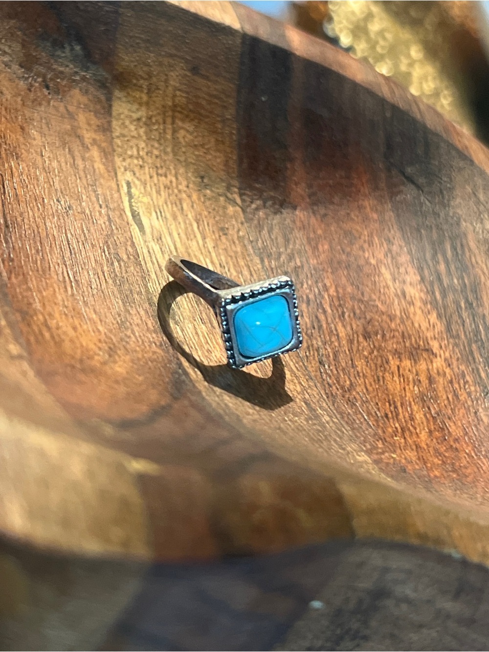 Ring Turquoise Square Stone Silver-Tone Beaded Ring - Turquoise Blue